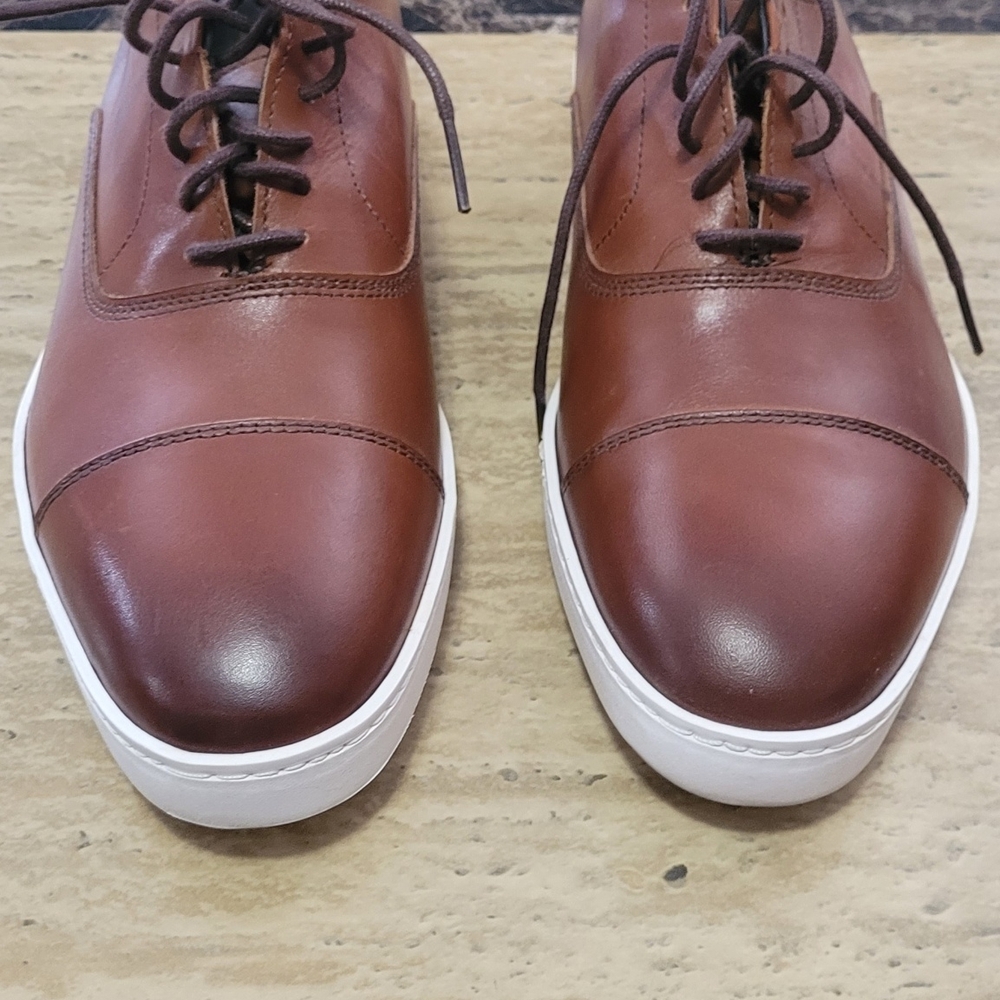 Allen Edmonds Chestnut Brown Leather Derby Sneakers with White Sole